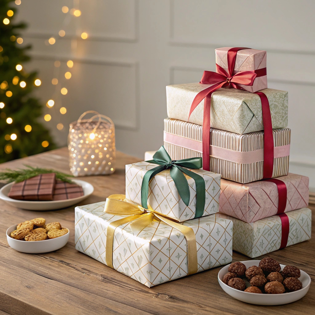 Moderne gaveinnpakning med fargerike detaljer